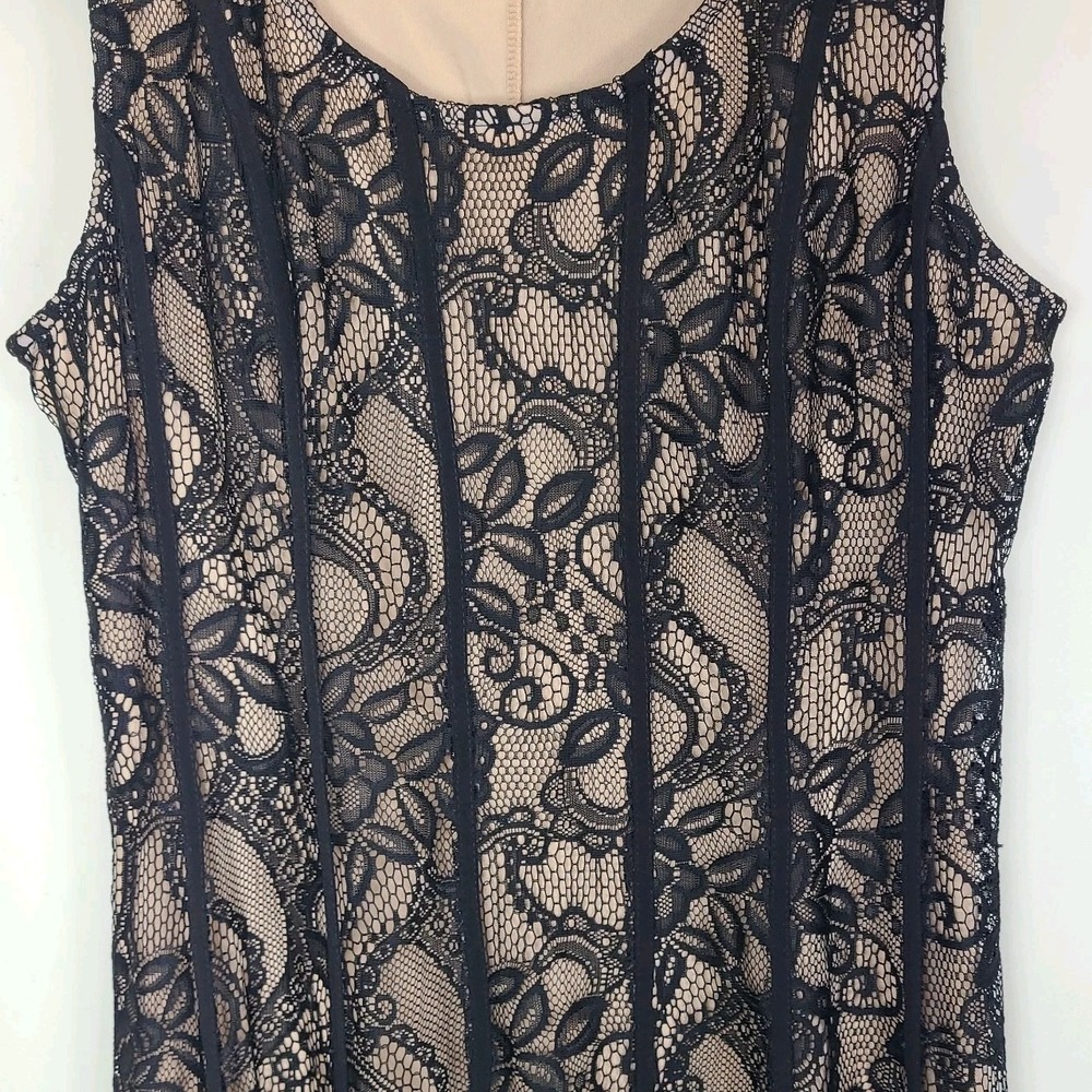 Candalite Black Lace Dress Womens Large Nude Sleeveless Midi Cocktail Party